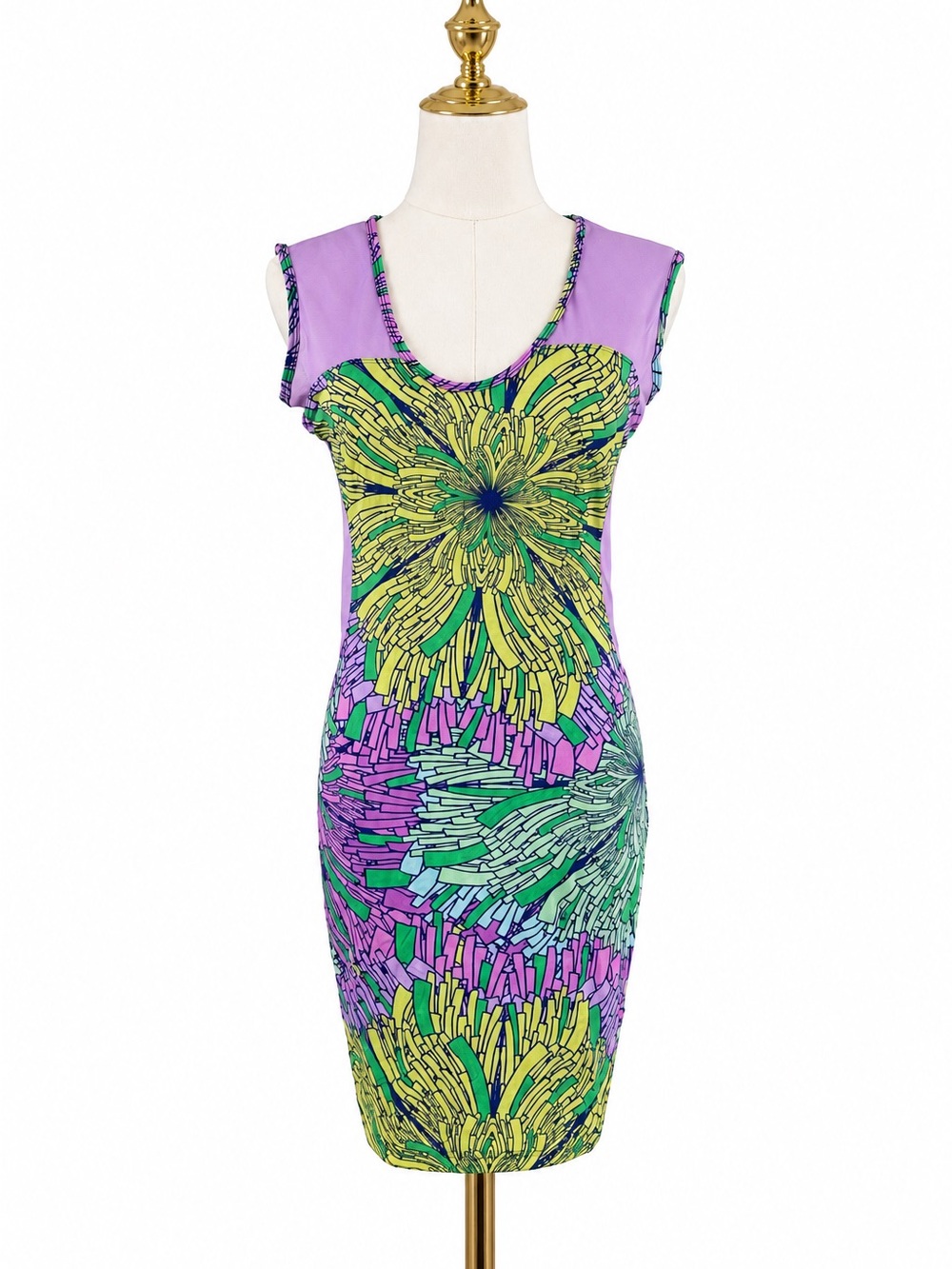 Classique Abstract Floral Sheer Mesh Back Bodycon Mini Dress M